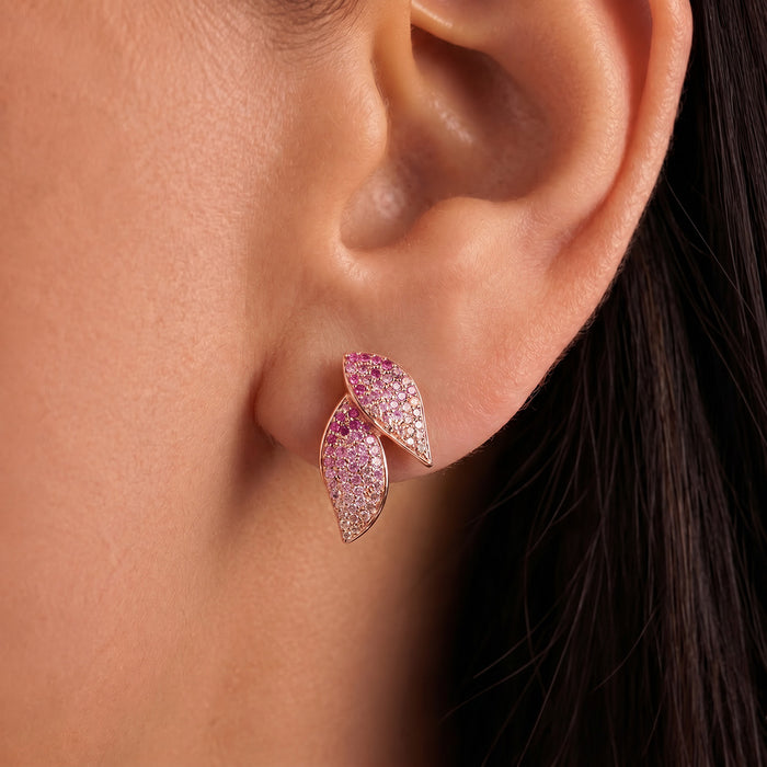 Ombre Dual Leaf Sparkle Rose Gold Plated 925 Silver Stud Earring (Zavya Signature)