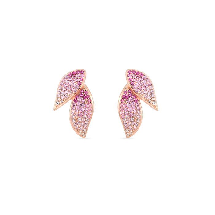 Ombre Dual Leaf Sparkle Rose Gold Plated 925 Silver Stud Earring (Zavya Signature)