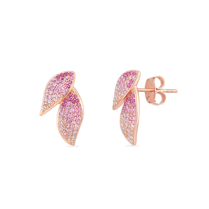 Ombre Dual Leaf Sparkle Rose Gold Plated 925 Silver Stud Earring (Zavya Signature)