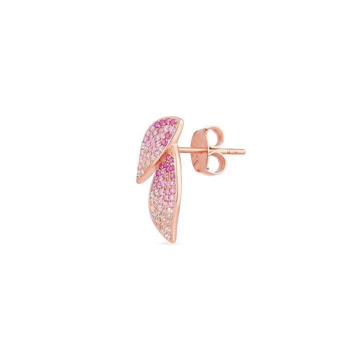 Ombre Dual Leaf Sparkle Rose Gold Plated 925 Silver Stud Earring (Zavya Signature)
