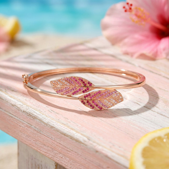 Ombre Leaf Rose Gold Plated 925 Silver Bracelet (Zavya Signature)
