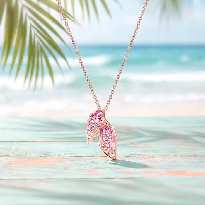 Ombre Rosé Leaf Contour Rose Gold Plated 925 Silver Necklace (Zavya Signature)