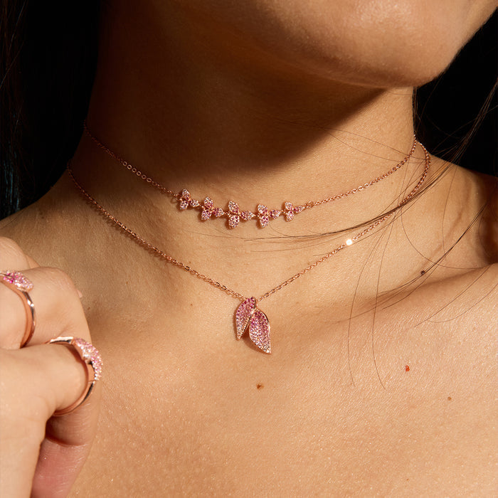 Ombre Rosé Leaf Contour Rose Gold Plated 925 Silver Necklace (Zavya Signature)
