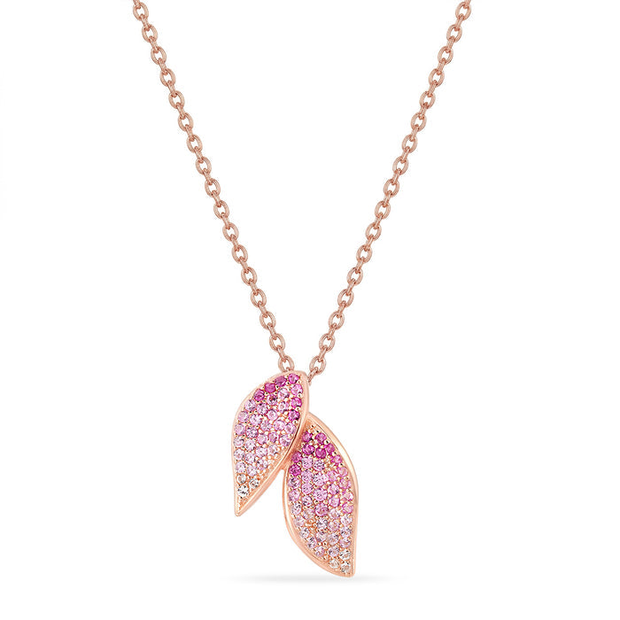 Ombre Rosé Leaf Contour Rose Gold Plated 925 Silver Necklace (Zavya Signature)