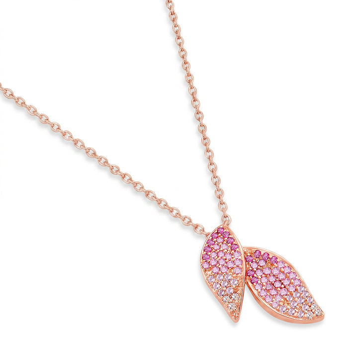 Ombre Rosé Leaf Contour Rose Gold Plated 925 Silver Necklace (Zavya Signature)