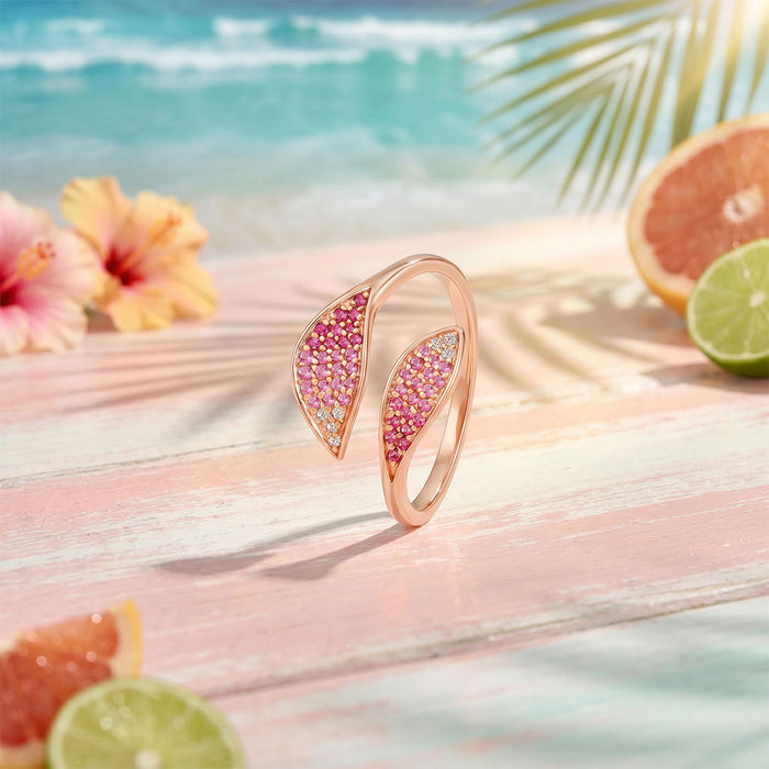 Ombre Symphony Leaf Rose Gold Plated 925 Silver Adjsutable Women Ring (Zavya Signature)