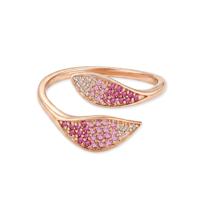 Ombre Symphony Leaf Rose Gold Plated 925 Silver Adjsutable Women Ring (Zavya Signature)