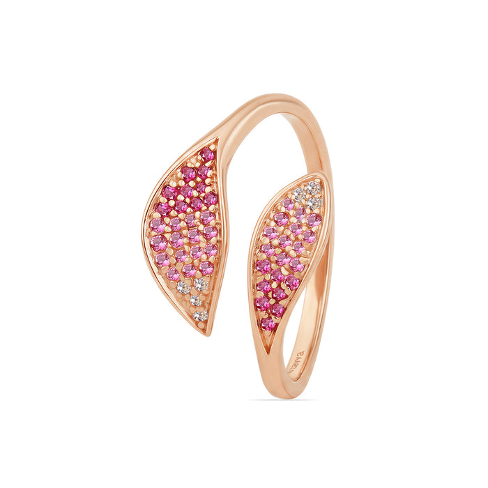Ombre Symphony Leaf Rose Gold Plated 925 Silver Adjsutable Women Ring (Zavya Signature)