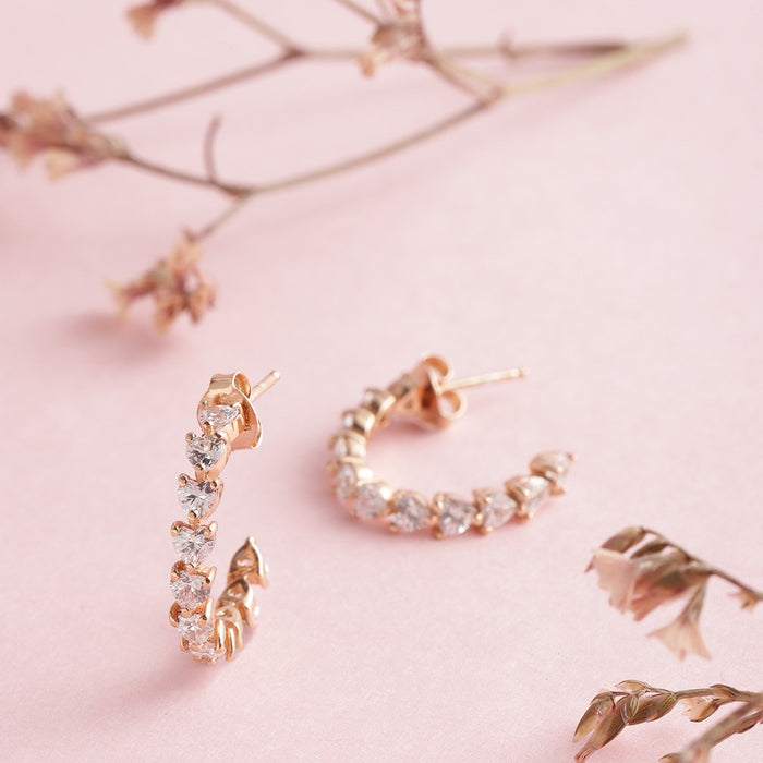 One Line CZ Rhodium Plated 925 Sterling Silver Half Hoops