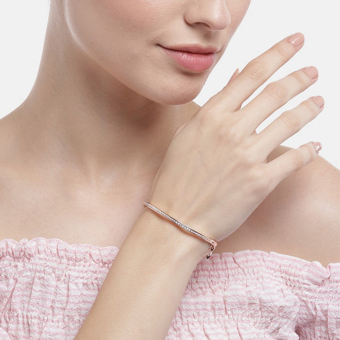One Line CZ Rose Gold Plated 925 Sterling Silver Kada Bracelet