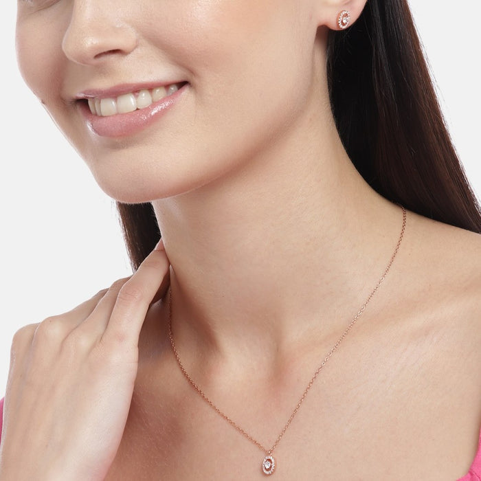 Opulent Oval Whispers Rose Gold-Plated CZ 925 Sterling Silver Jewelry Set