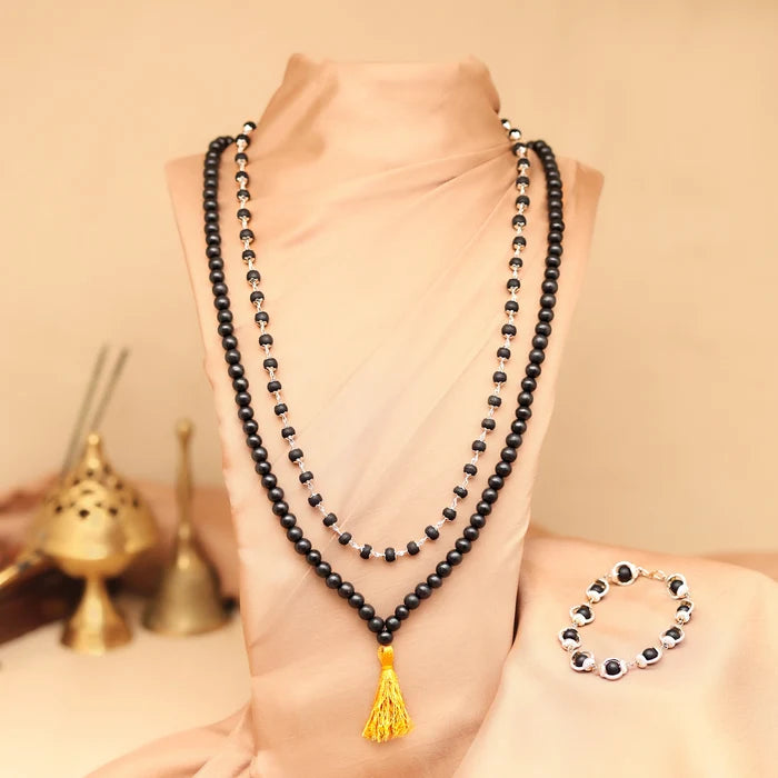 Original Karungali Malai 108-Beads + Silver Cap Karungali Bracelet and Silver Cap Karungali Malai 54 Beads with Govt.