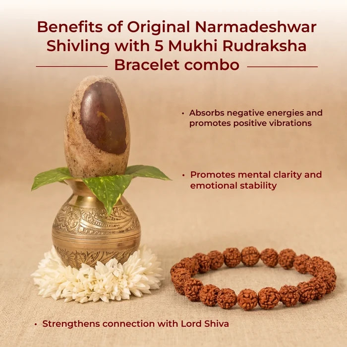 Original Narmadeshwar Shivling with 5 Mukhi Rudraksha Bracelet Combo - view 4