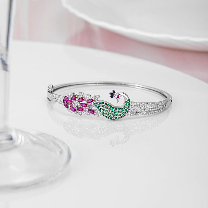 925 Sterling Silver Peacock Rhodium Plated 925 Sterling Silver Cuff Bracelet for Women – Zavya