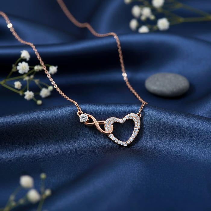 Our Infinite Heart Story Rose Gold Plated 925 Silver Necklace