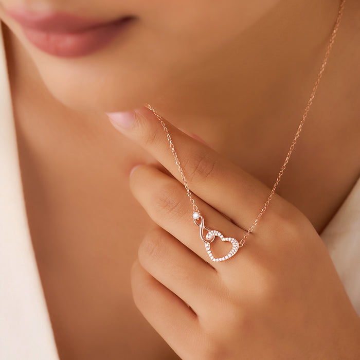 Our Infinite Heart Story Rose Gold Plated 925 Silver Necklace