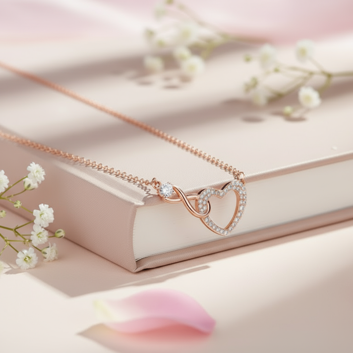 Our Infinite Heart Story Rose Gold Plated 925 Silver Necklace