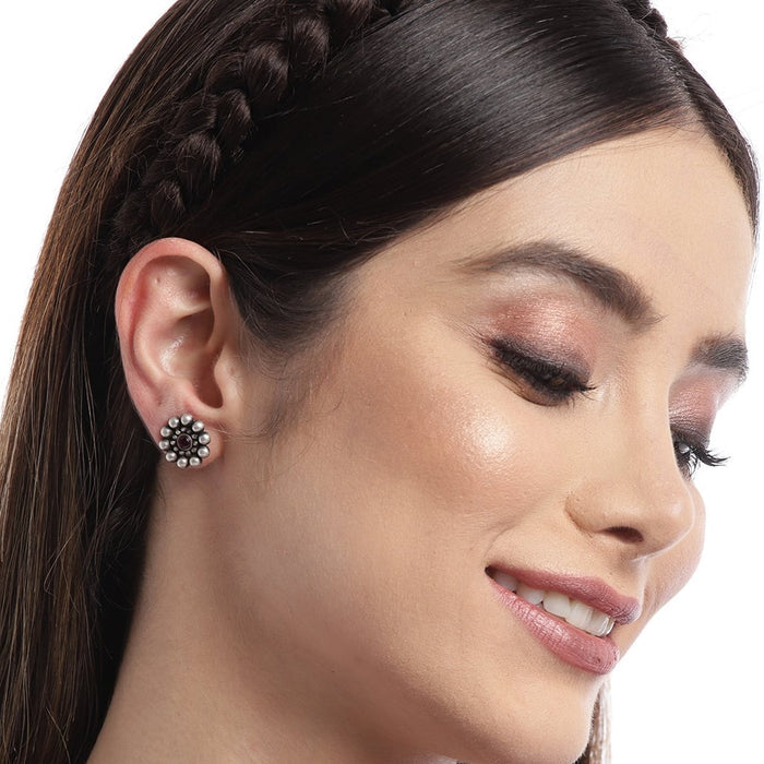 Oxidised Flower 925 Sterling Silver Earrings