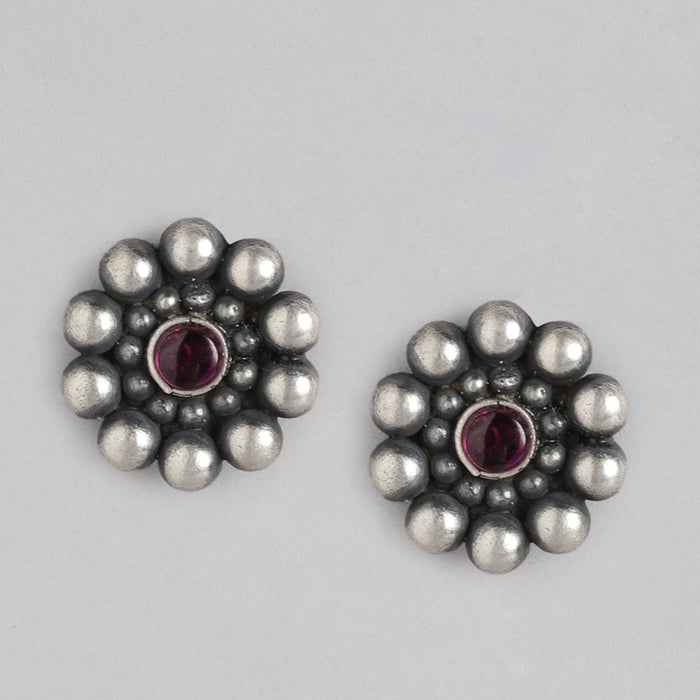 Oxidised Flower 925 Sterling Silver Earrings