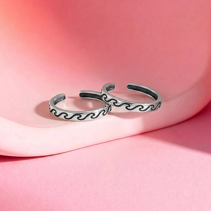 Oxidised Wave 925 Sterling Silver Toe Rings