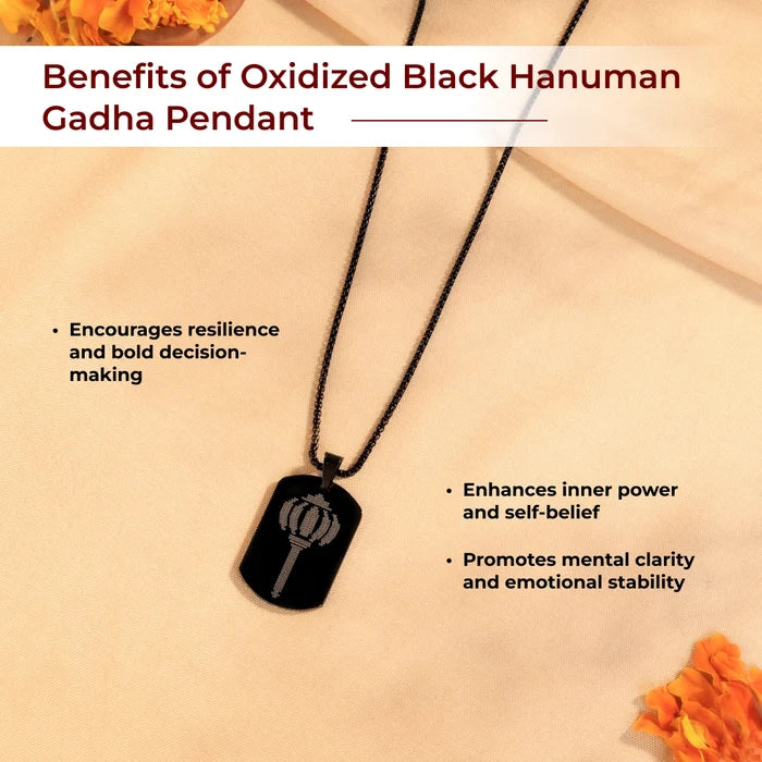 Oxidized Black Hanuman Gadha Pendant - view 2