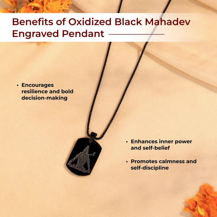 Oxidized Black Mahadev Engraved Pendant - view 2