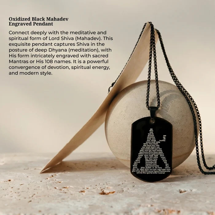 Oxidized Black Mahadev Engraved Pendant - view 4