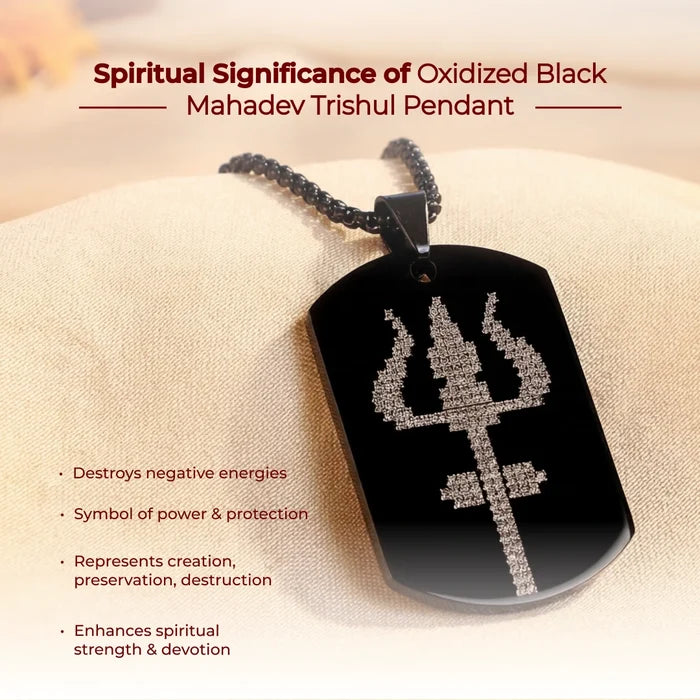 Oxidized Black Mahadev Trishul Pendant - view 3
