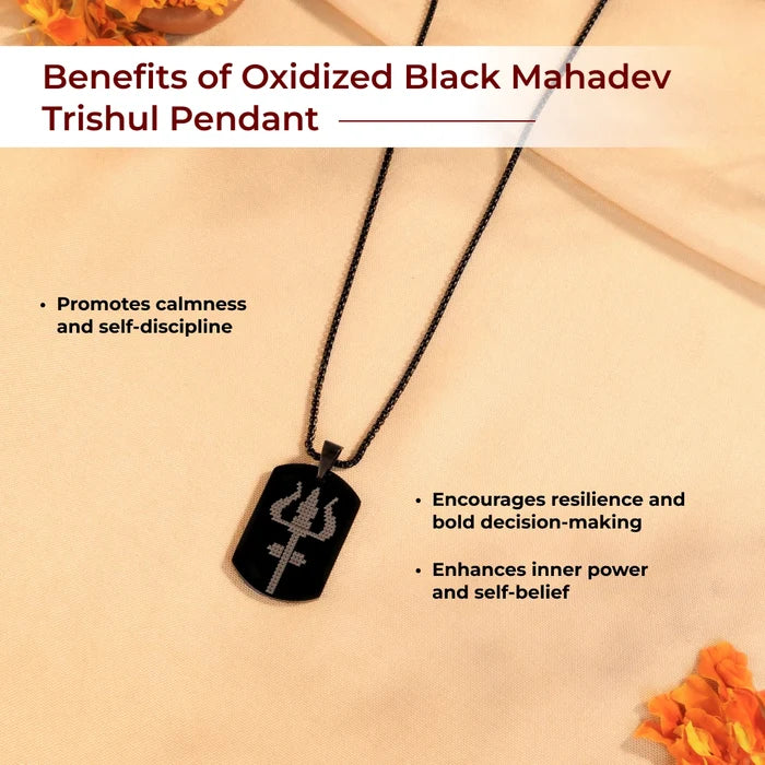 Oxidized Black Mahadev Trishul Pendant - view 4