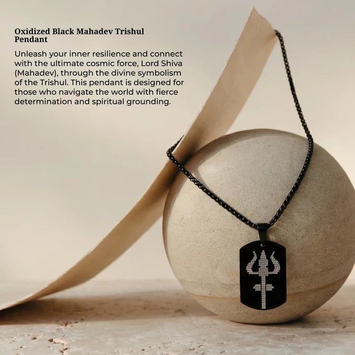 Oxidized Black Mahadev Trishul Pendant - view 6