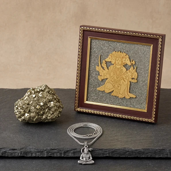 Panchamukhi Hanuman Pyrite Frame for Strength and Protection Combo