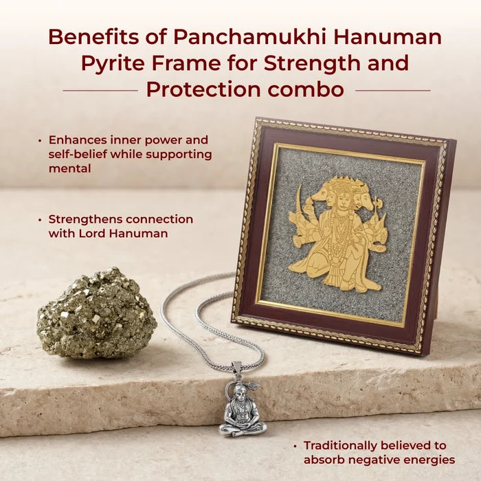 Panchamukhi Hanuman Pyrite Frame for Strength and Protection Combo - view 7