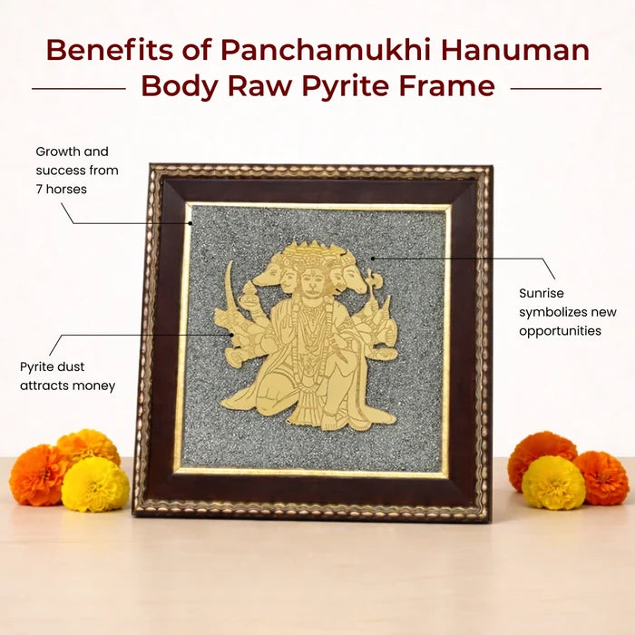 Panchamukhi Hanuman Raw Pyrite Frame for Strength & Protection - view 3