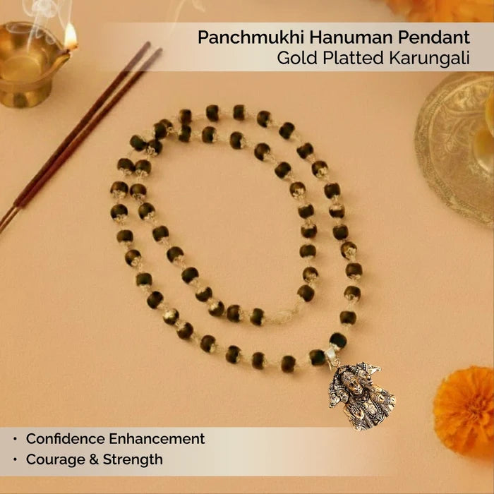 Panchmukhi Hanuman Pendant with Gold Platted Karungali