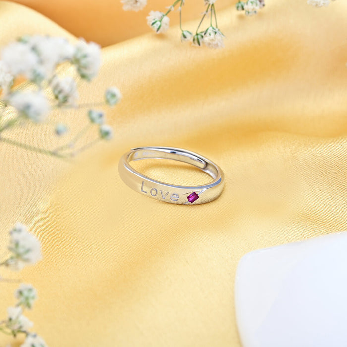 Passionate Love Red Cubic Zirconia 925 Sterling Silver Ring with Love Pattern (Adjustable)