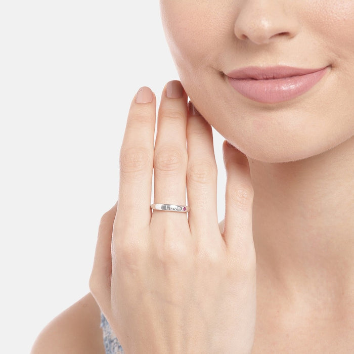 Passionate Love Red Cubic Zirconia 925 Sterling Silver Ring with Love Pattern (Adjustable)