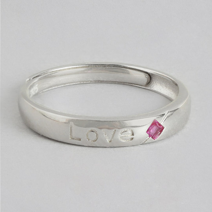 Passionate Love Red Cubic Zirconia 925 Sterling Silver Ring with Love Pattern (Adjustable)