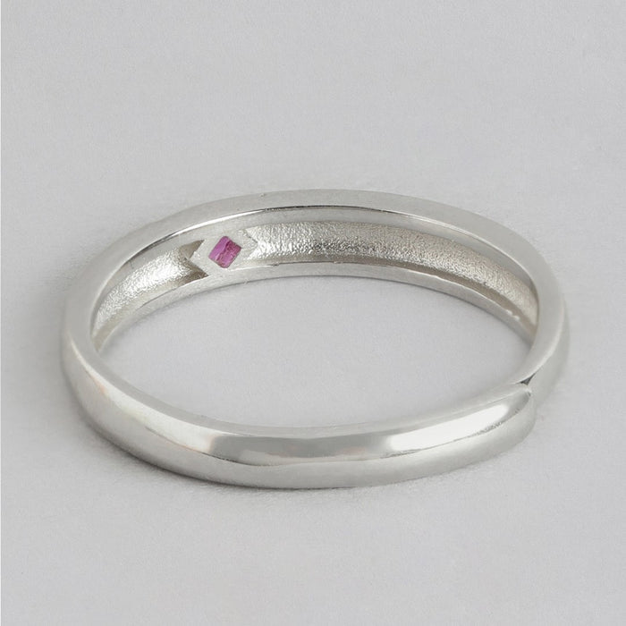 Passionate Love Red Cubic Zirconia 925 Sterling Silver Ring with Love Pattern (Adjustable)
