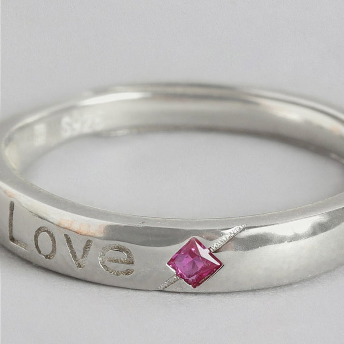 Passionate Love Red Cubic Zirconia 925 Sterling Silver Ring with Love Pattern (Adjustable)