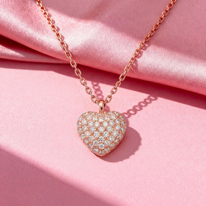 925 Sterling Silver Pave Heart Rose Gold Plated 925 Sterling Silver Necklace for Women – Zavya