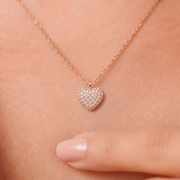Pave Heart Rose Gold Plated 925 Sterling Silver Necklace