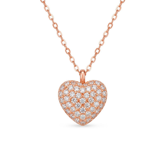 Rose gold plated 925 Sterling Silver necklace with a sparkling pave heart pendant – Zavya