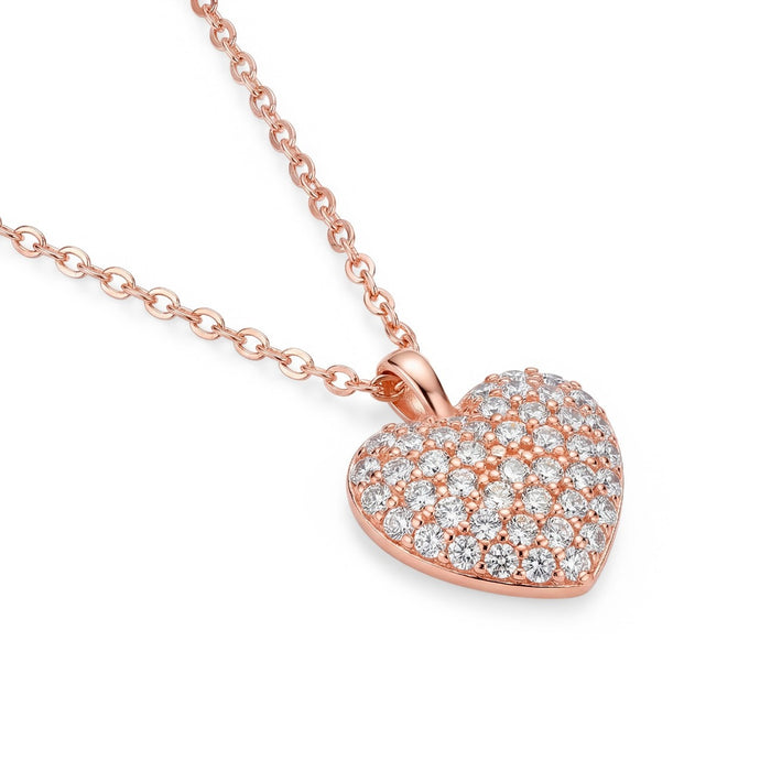 Rose gold plated 925 Sterling Silver chain necklace with a sparkling pave heart pendant – Zavya
