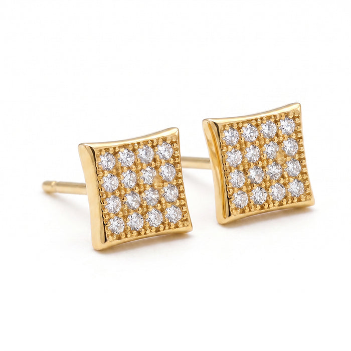Pavé Square Gold Plated 925 Sterling Silver Men's Stud Earrings