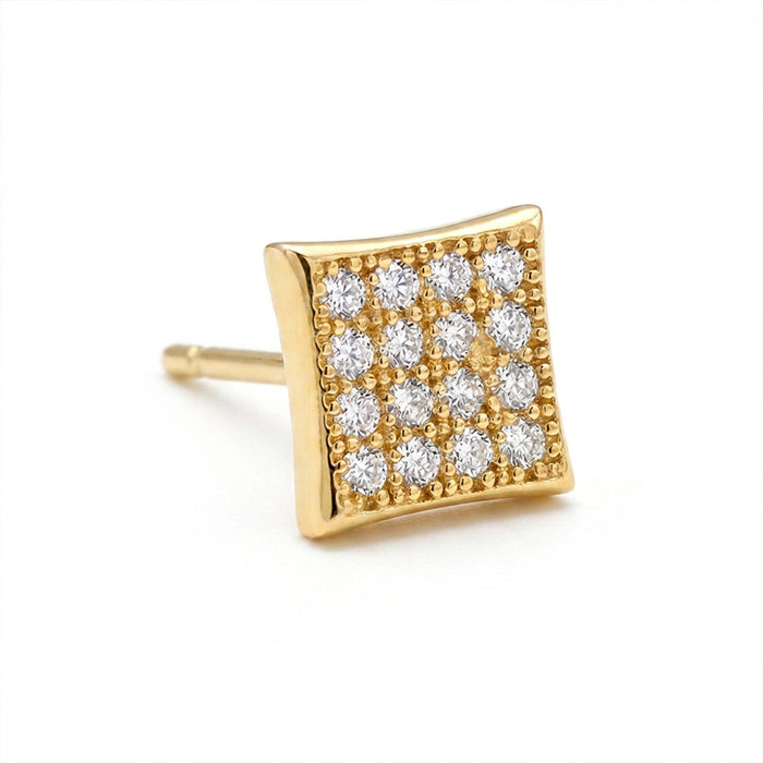 Pavé Square Gold Plated 925 Sterling Silver Men's Stud Earrings
