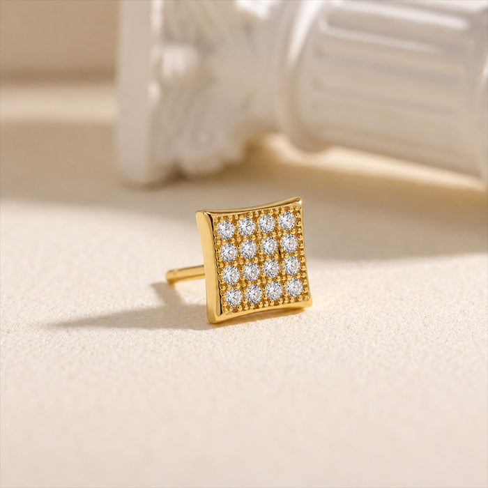 Pavé Square Gold Plated 925 Sterling Silver Men's Stud Earrings