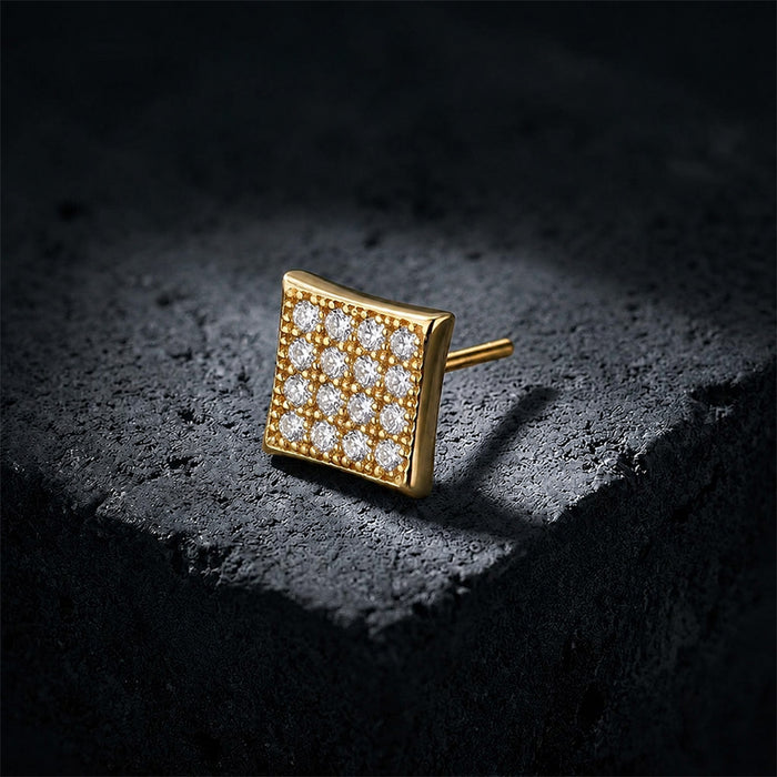 Pavé Square Gold Plated 925 Sterling Silver Men's Stud Earrings