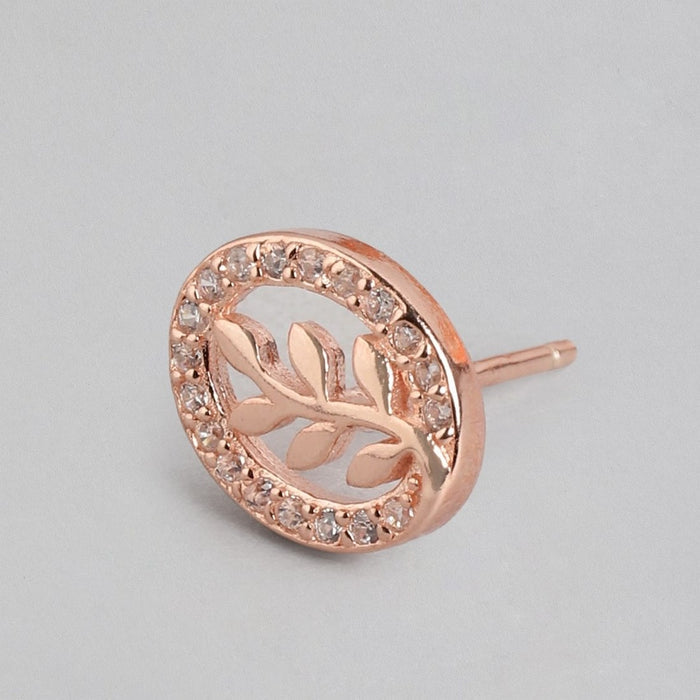 Peace in Circle CZ Rose Gold-Plated 925 Sterling Silver Stud Earrings