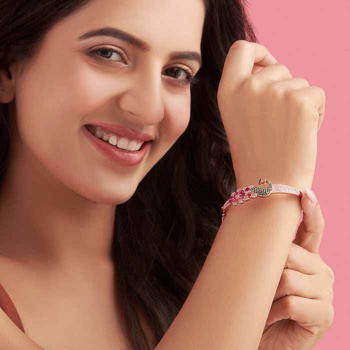 Peacock 925 Sterling Silver Bracelet In Rose Gold Gift Hamper