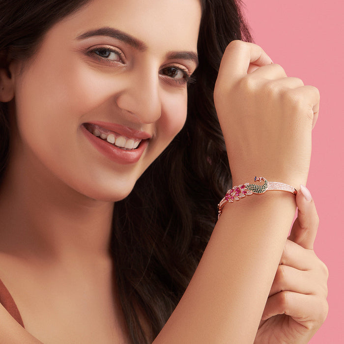 Peacock 925 Sterling Silver Bracelet In Rose Gold Gift Hamper